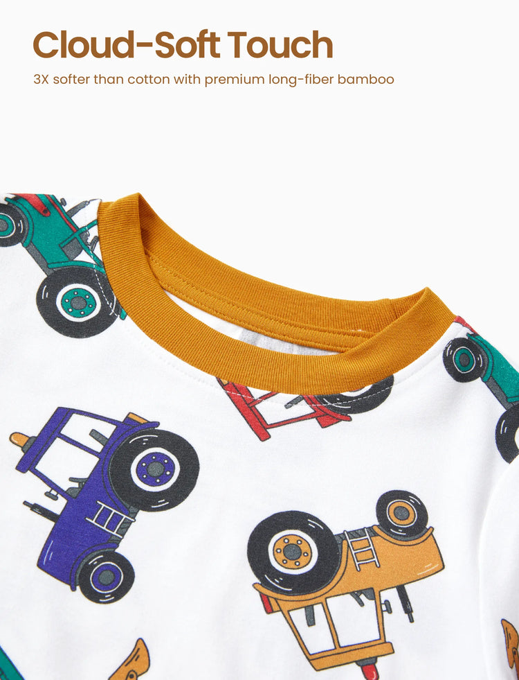 Pyjama de Noël/Halloween 2 pièces en bambou avec imprimé ludique pour tout-petits/enfants (coupe ajustée) jaune