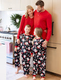 Christmas Matching Family Pajamas Set Cartoon Christmas Claus Print Long-sleeve PJS with Christmas Socks Black