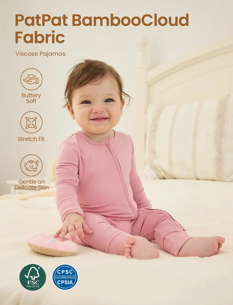 Kids Baby / Girl Bamboo Pajamas With Childlike Print (Snug-Fitting) Pink