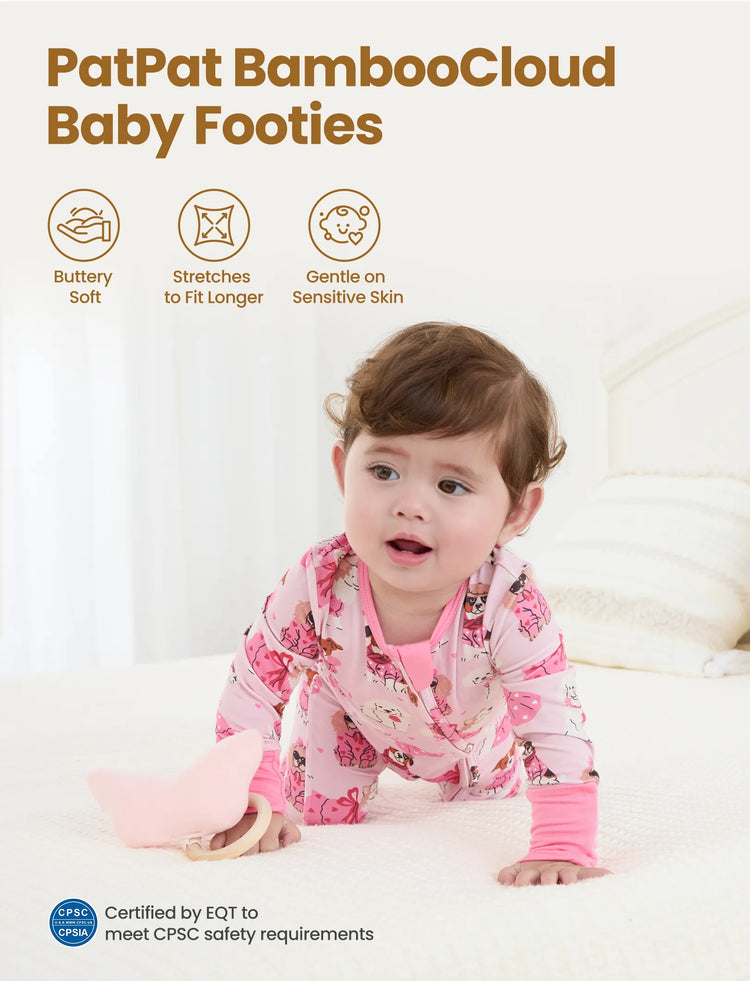 Bambus Baby Jungen/Mädchen 2er-Pack Langarmstrampler 2-Wege-Reißverschluss Anti-Rutsch-Footie. rosa