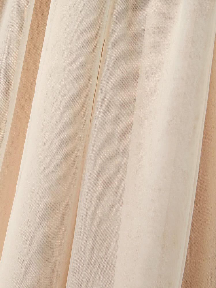 Family Matching Black-Almond Mesh Skirt and Classic Round Neck Long Sleeve Tops Sets Black