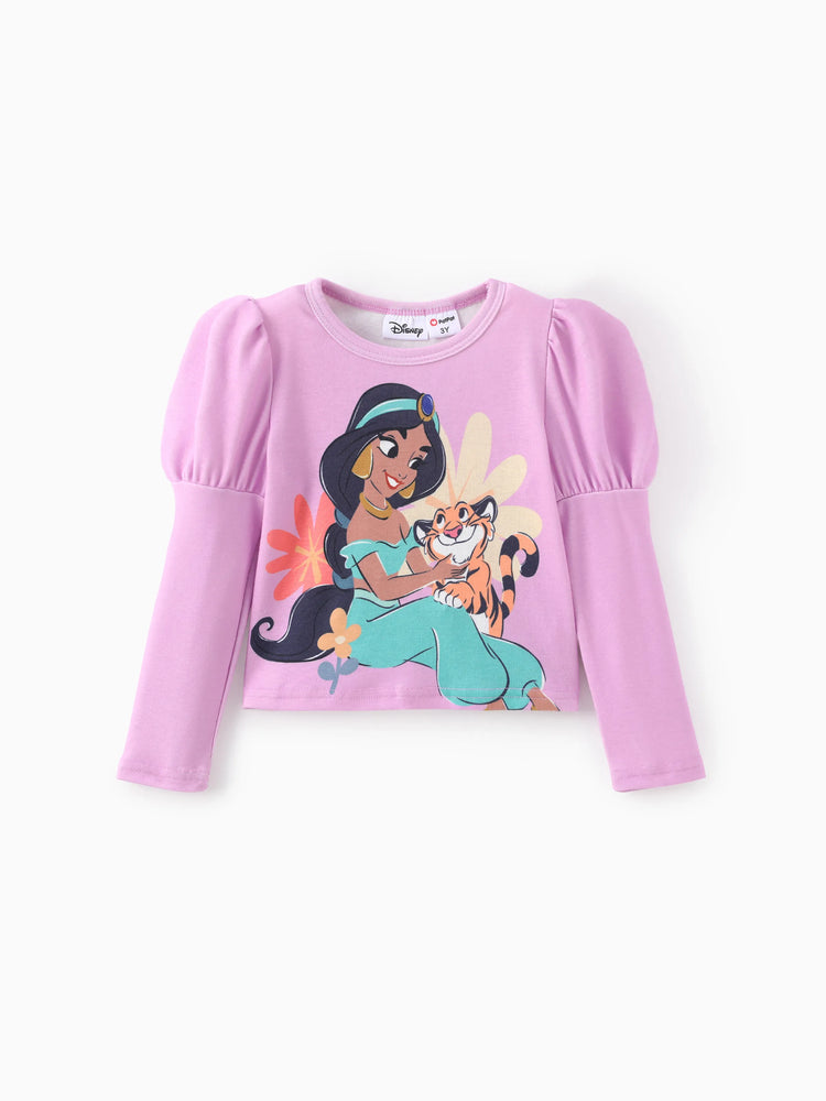 Disney Prinzessin Kleinkind Mädchen 2pcs Naia™ Blumen Puffärmel T-Shirt mit Tüll Rock Leggings Set lila