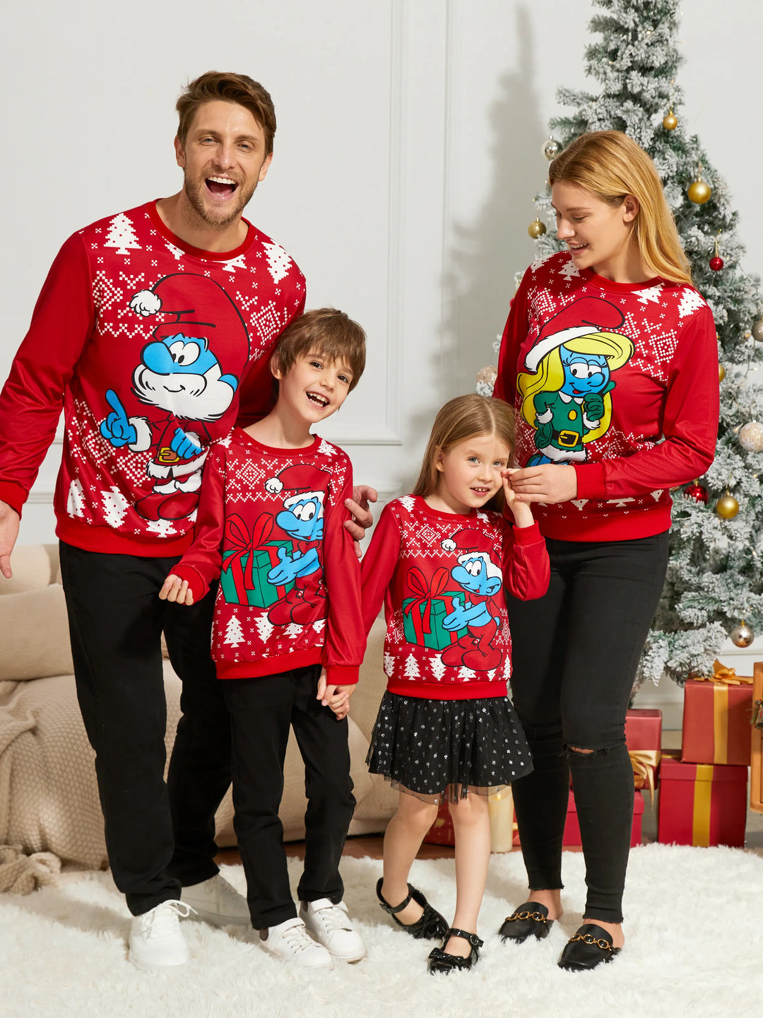 Schlümpfe Familie Passendes Weihnachtsset rot