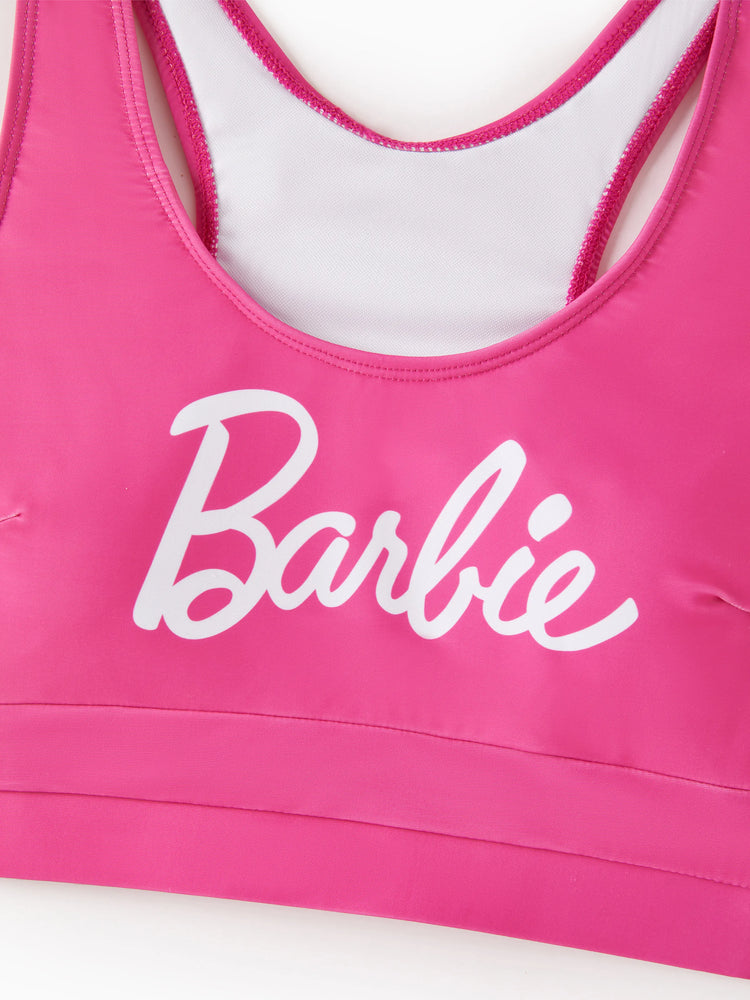 Barbie Mommy & Me Girls Ruffled Tropical Floral Print Swimsuit Hot Pink