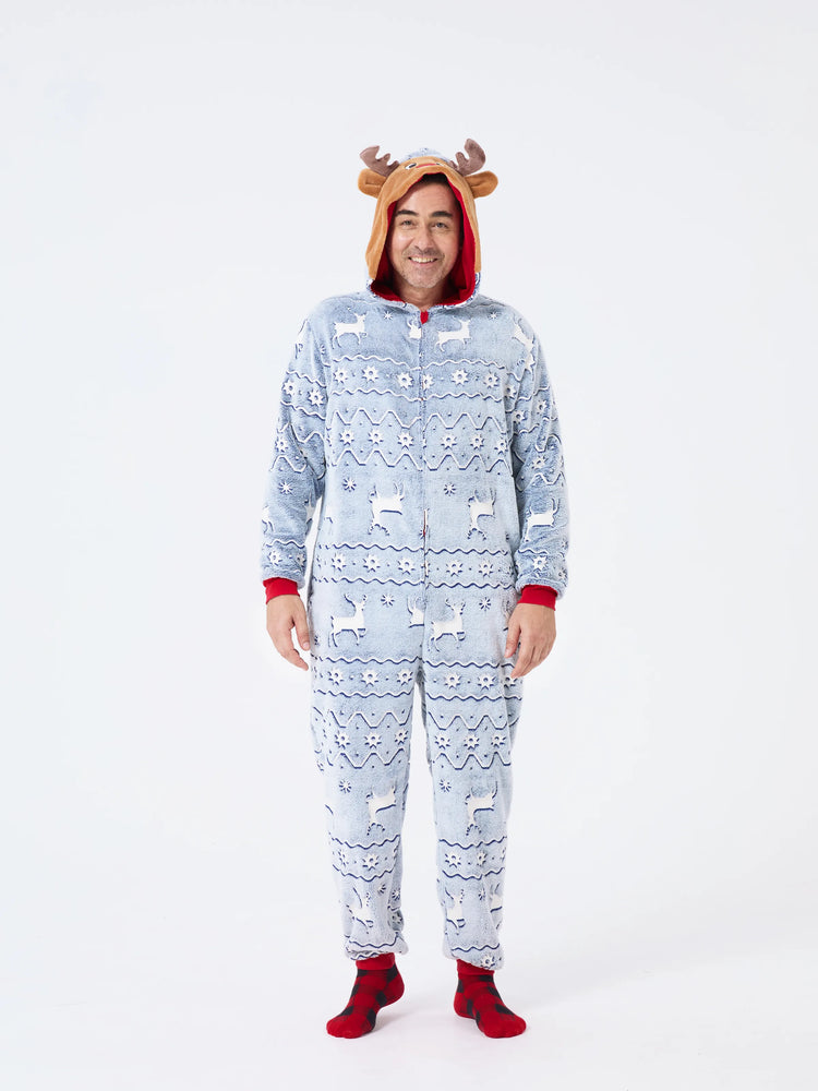 Pyjama de Noël assorti pour toute la famille, imprimé renne, phosphorescent, avec chaussettes de Noël, blanc/gris