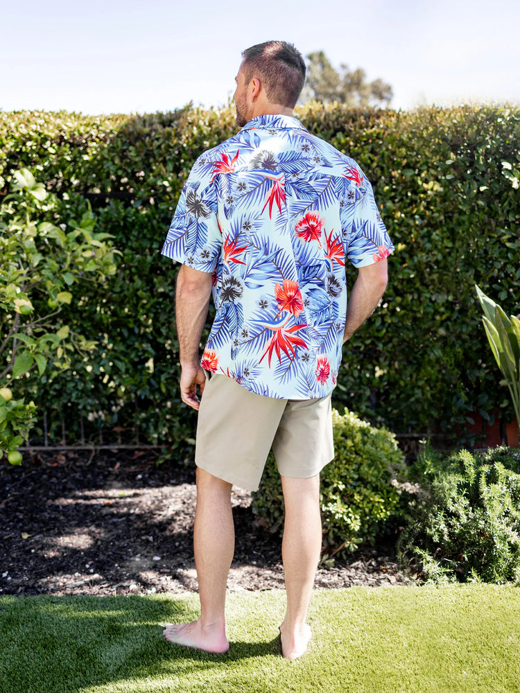 Family Matching Floral Print Short-sleeve Shirt or smocking Strap Dress Light Blue