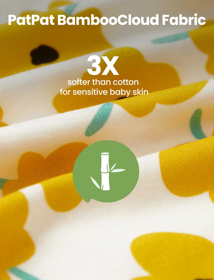 Bamboo Baby Boy/Girl Animal Printed 2-Way Zipper Anti Slip Long-sleeve Footie with/without Hairband Yellow