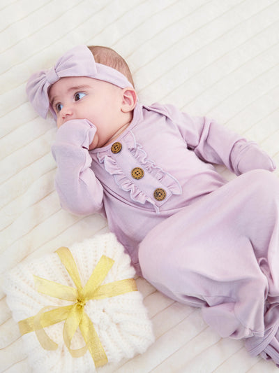 Baby Girl Wool Sleeping Bag Infant Gown with Headband Pink