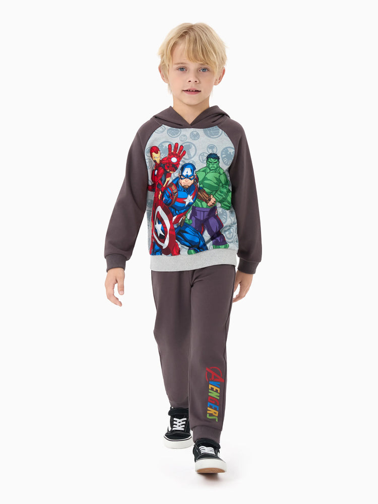 Marvel Toddler/Kids Boy 2pcs Iron Man/ Captain America/ Green Hulk Ribbed Cuffs Hooded Sweatshirt and Sweatpants Set Grey