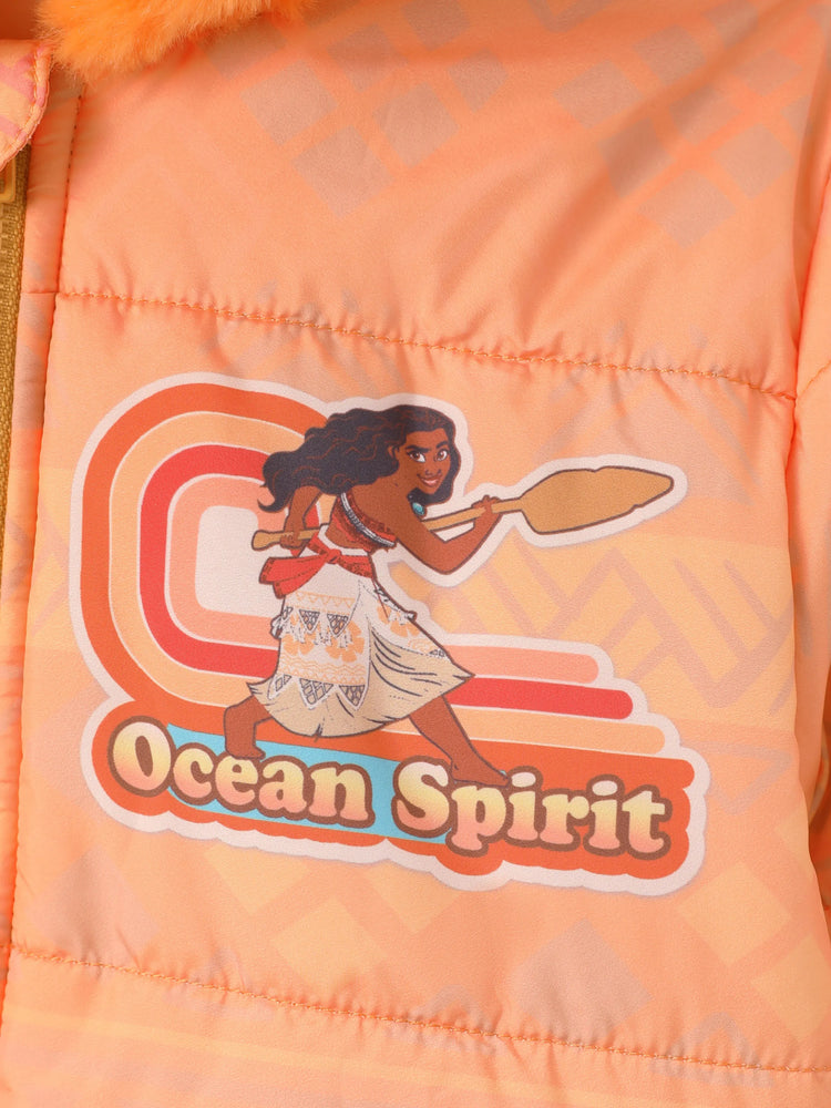 Chaqueta acolchada con capucha y borde de peluche de Moana para niña pequeña de Disney, color naranja, 1 pieza