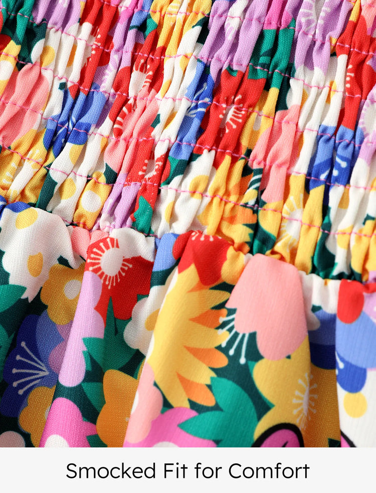 Disney Mickey and Friends Toddler Girl 1pc Minnie Floral Allover Print Bowknot Smocked Sundress Multi-color