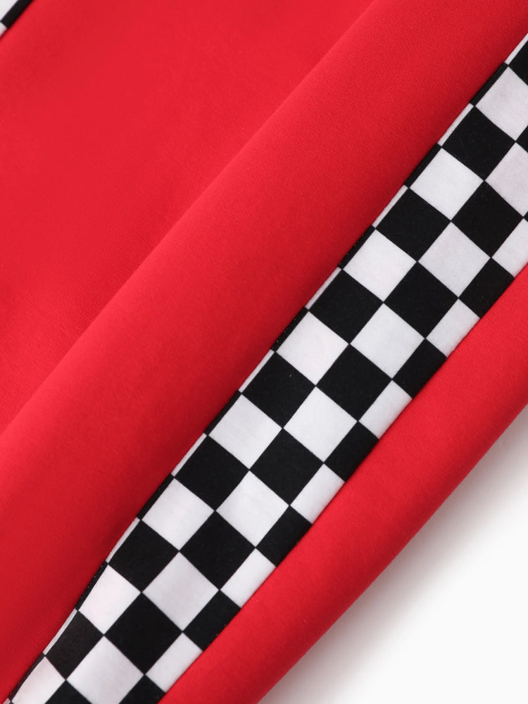 Cars Toddler Boy Zipper Design Checkerboard Short-sleeve Jumpsuit Red