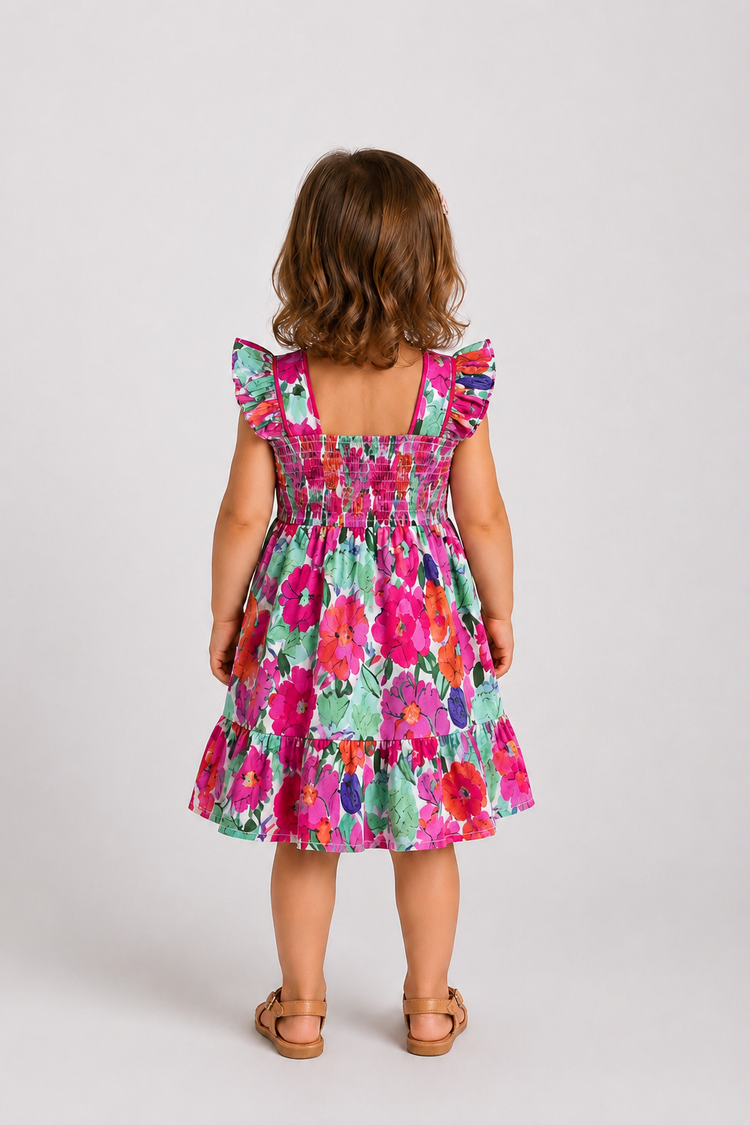 Mom & Me Matching Cotton Vacation Dresses Floral Smocked Dresses with Ruffle Straps for Summer Family Outings & Photos Multi-color