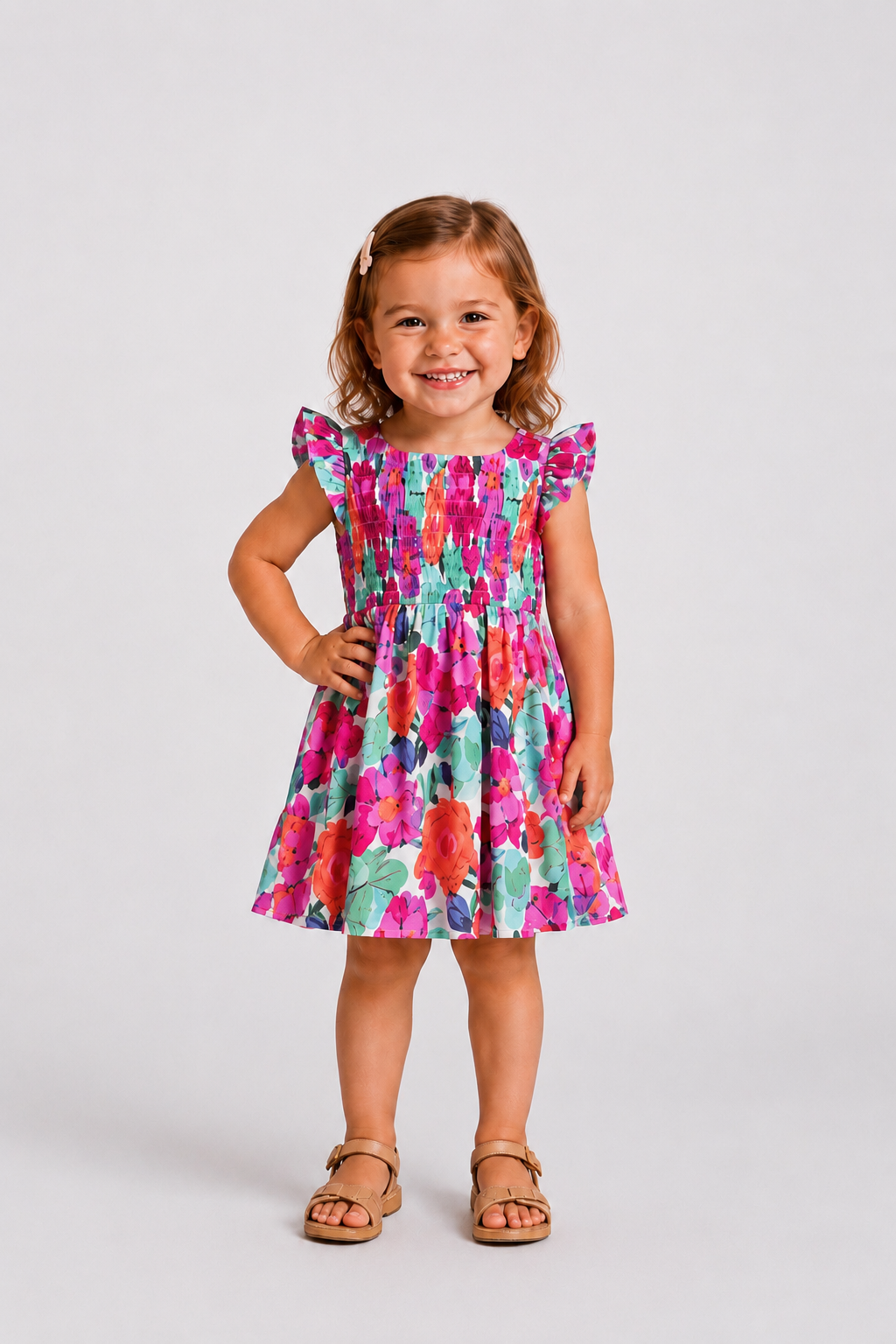 Mom & Me Matching Cotton Vacation Dresses Floral Smocked Dresses with Ruffle Straps for Summer Family Outings & Photos Multi-color