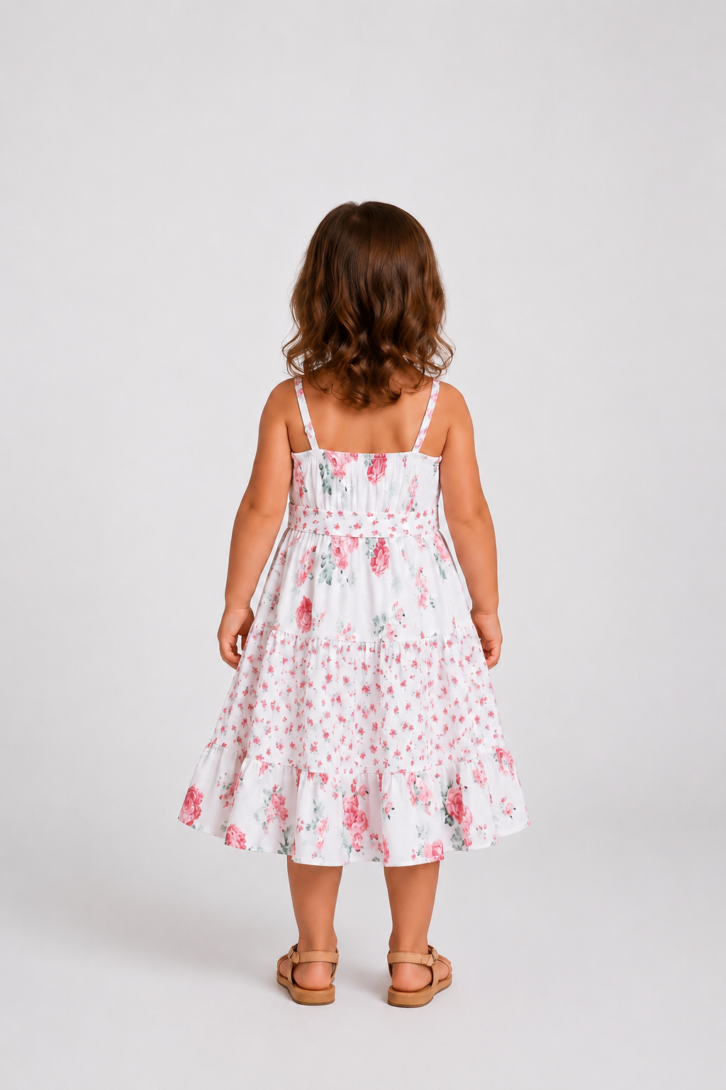 Mommy and Me Family Matching Outfits Set Solid Color Short-sleeve Polo Collar Shirt or Flower Print Hollow out Dress  Pink
