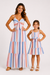 Mommy and Me Family Matching Blue Short-sleeve Tee or Colorful Stripe Camisole Dress Multi-color