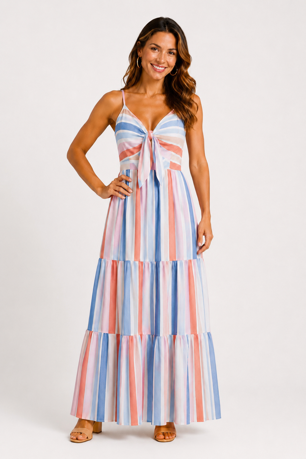 Mommy and Me Family Matching Blue Short-sleeve Tee or Colorful Stripe Camisole Dress Multi-color