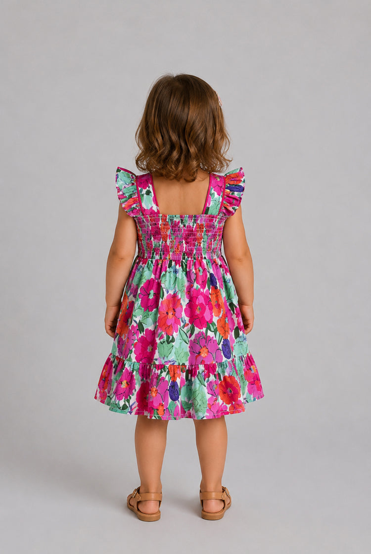 Vestidos de algodón a juego para mamá y yo Vestidos fruncidos con estampado floral y tirantes con volantes para salidas familiares y fotos de verano Multicolor