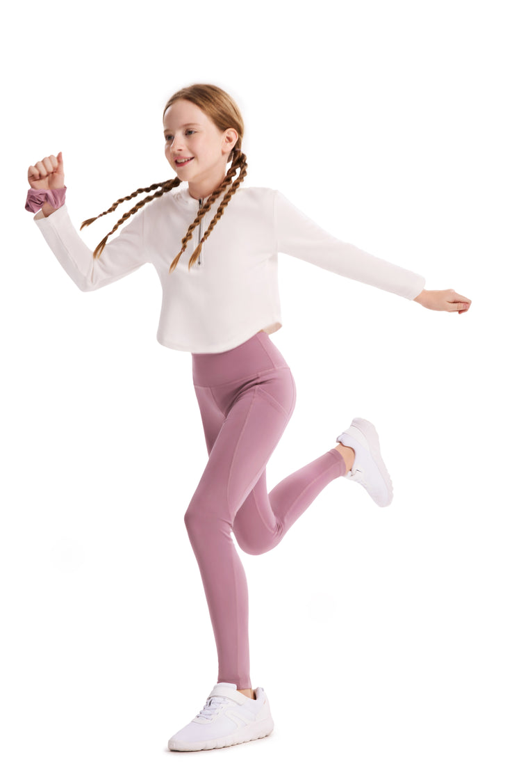 Leggings de yoga taille haute pour fille, couleur unie, avec chouchou assorti offert, violet