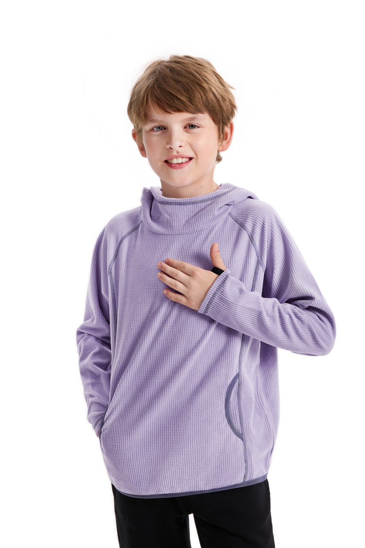 Haut de sport à capuche et manches longues pour enfant avec poches avant – Léger, respirant et à séchage rapide, violet clair