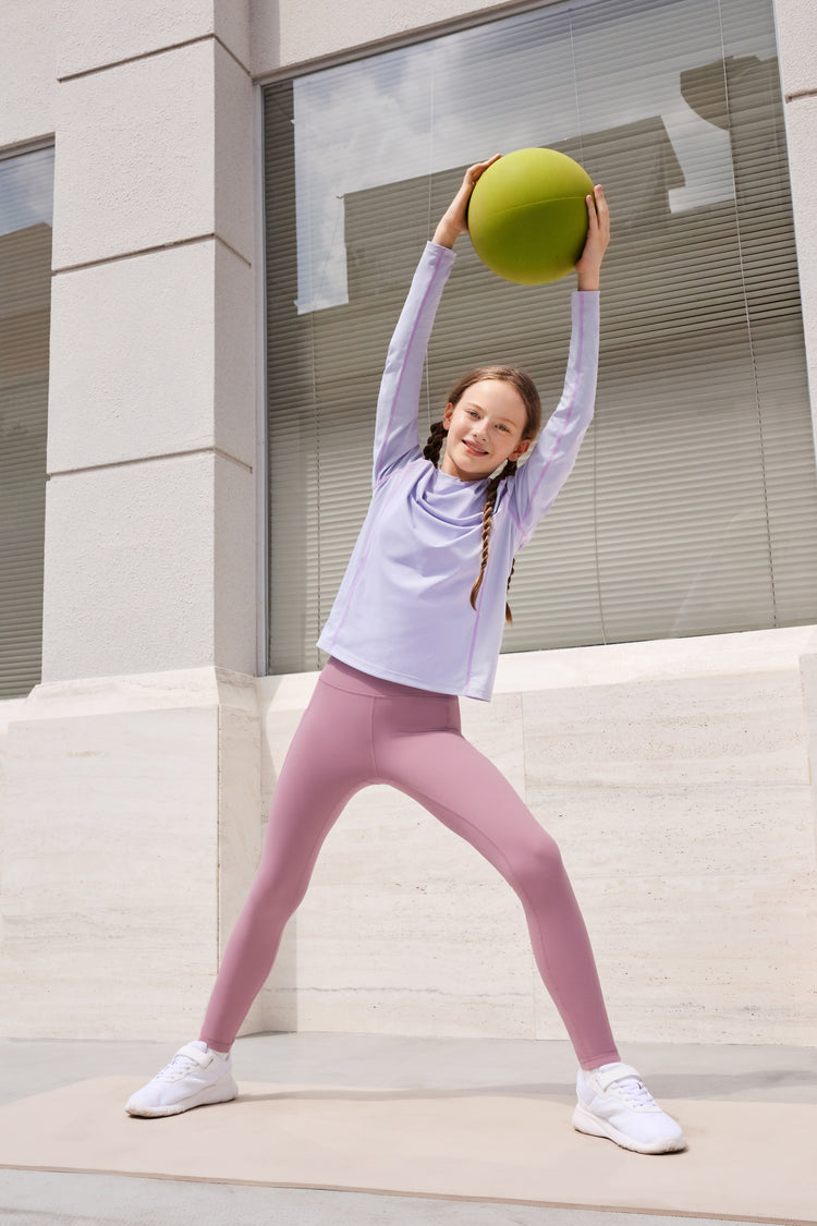 Leggings de yoga taille haute pour fille, couleur unie, avec chouchou assorti offert, violet