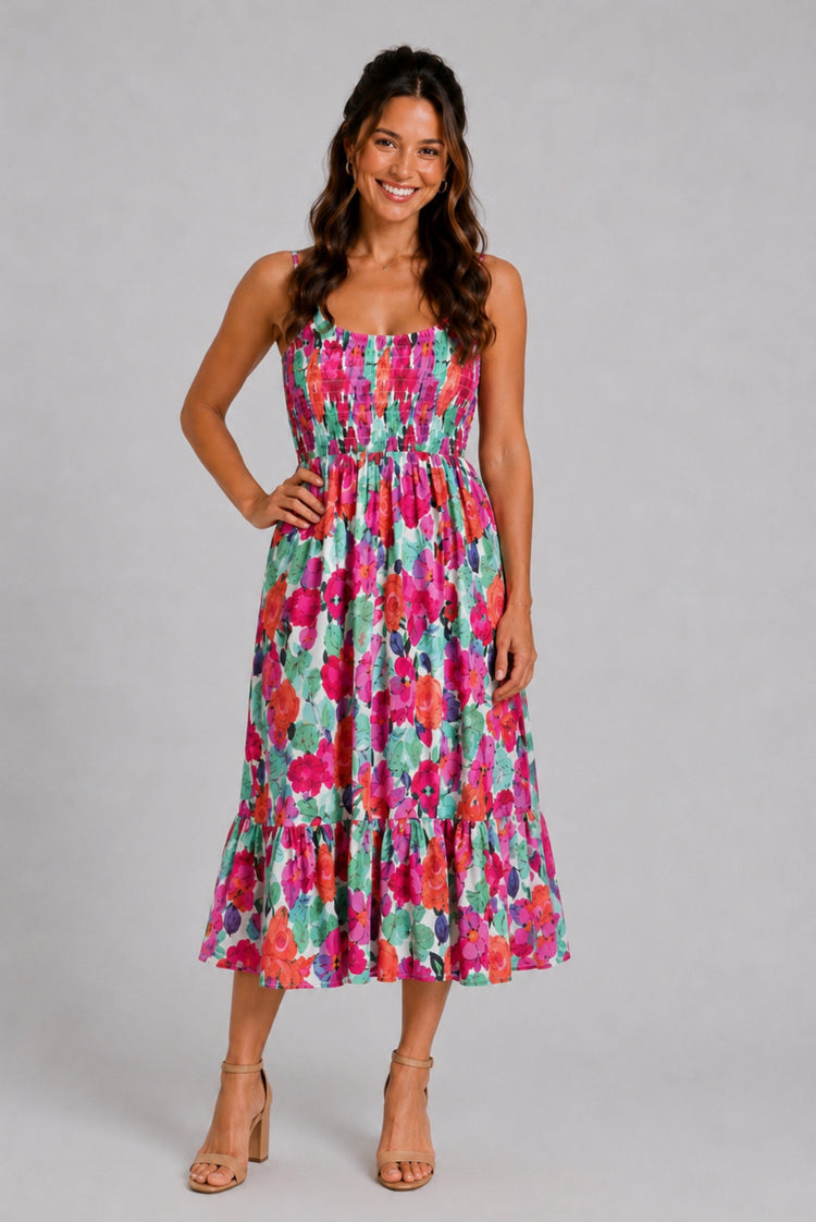 Mom & Me Matching Cotton Vacation Dresses Floral Smocked Dresses with