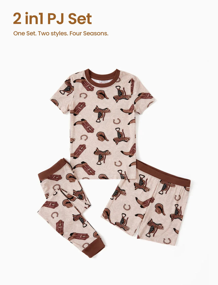 Pyjama de Noël/Halloween pour tout-petits/enfants, ensemble de pyjama 3 pièces en bambou, look 2 en 1 pour 4 saisons (ajustement parfait) marron