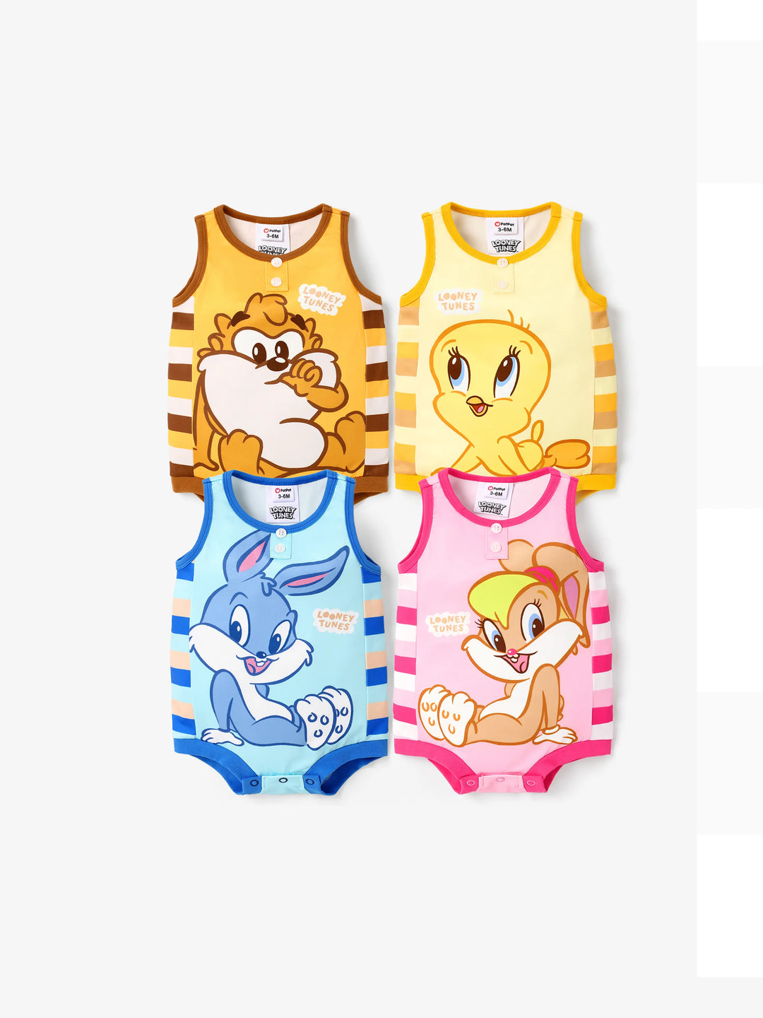 Mono sin mangas con estampado de rayas y personajes de Looney Tunes para bebé niño, color marrón