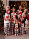 Christmas Pajamas Outfits Matching for Family Raglan Sleeves Quirky Reindeer Graphic Plaid Pants Pajamas Sets BlackandWhite