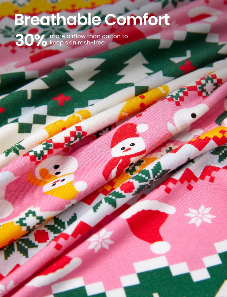 Pyjama de Noël/Halloween 2 pièces en bambou avec imprimé enfantin pour petite fille (coupe ajustée) multicolore