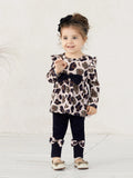 Baby Mädchen Kleidung 3pcs Leopard Rüschen Top und Leggings mit Stirnband Set Aprikose