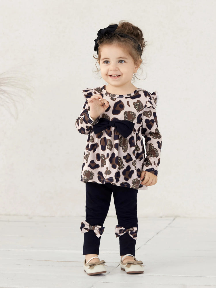 Baby Mädchen Kleidung 3pcs Leopard Rüschen Top und Leggings mit Stirnband Set Aprikose