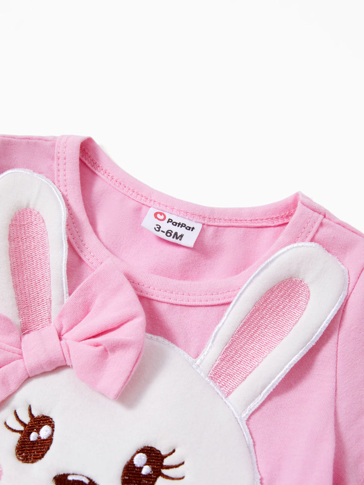 Barboteuse brodée à imprimé animal pour bébé fille, rose