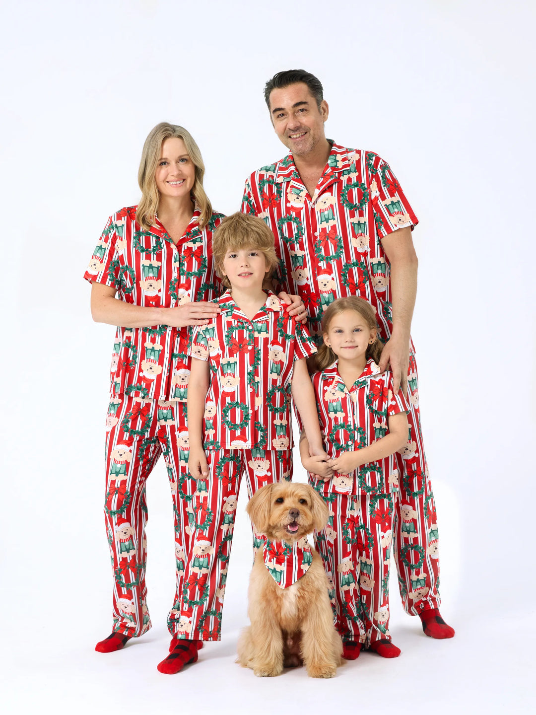Weihnachten Passendes Familienpyjama-Set Weihnachten Doggy Print Rot Pyjama mit Weihnachtssocken rot