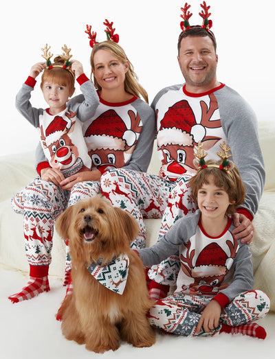 Christmas Pajamas Matching Outfits Raglan Sleeves Cartoon Reindeer Graphic Allover Pattern Pants PJs Sets MiddleAsh