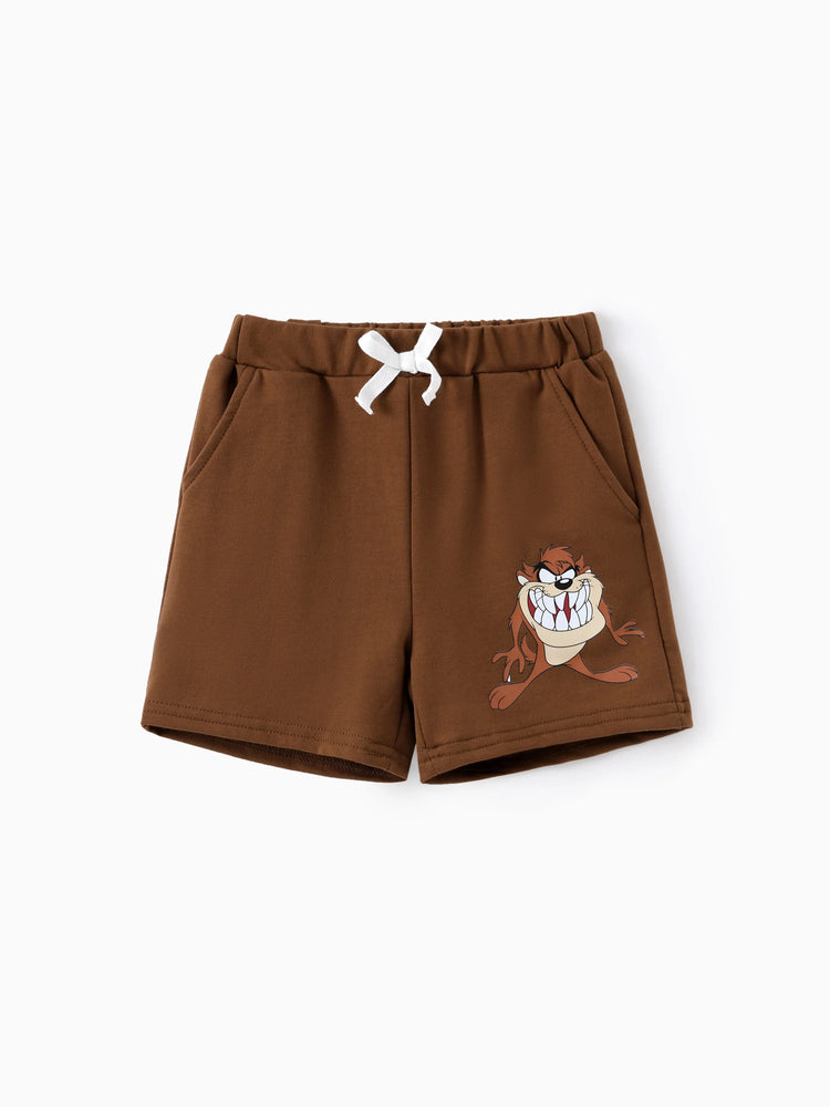 Conjunto de 2 piezas de camiseta y pantalones cortos con estampado de personajes de Looney Tunes para niños pequeños, color marrón