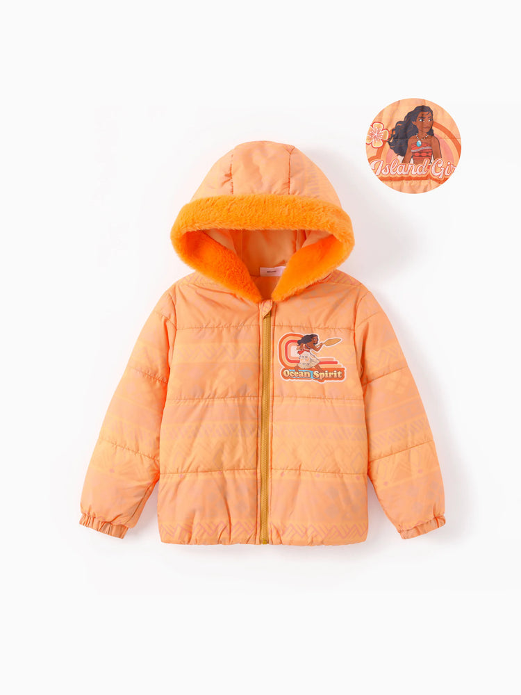 Chaqueta acolchada con capucha y borde de peluche de Moana para niña pequeña de Disney, color naranja, 1 pieza