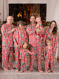 Christmas Family Matching Trees Print Stripes Long-sleeve Pajamas Sets with Christmas Socks Red