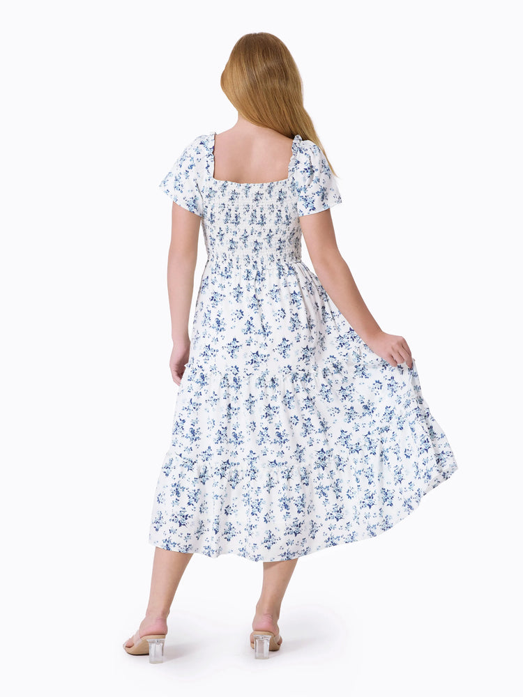 Family Matching Outfit: Floral Smocking Casual Suit BLUEWHITE