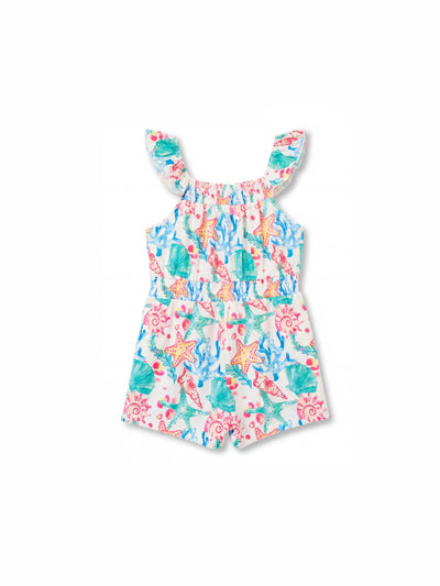 Ocean Vibes Toddler Girl Tropical island Leaf Print Romper Green