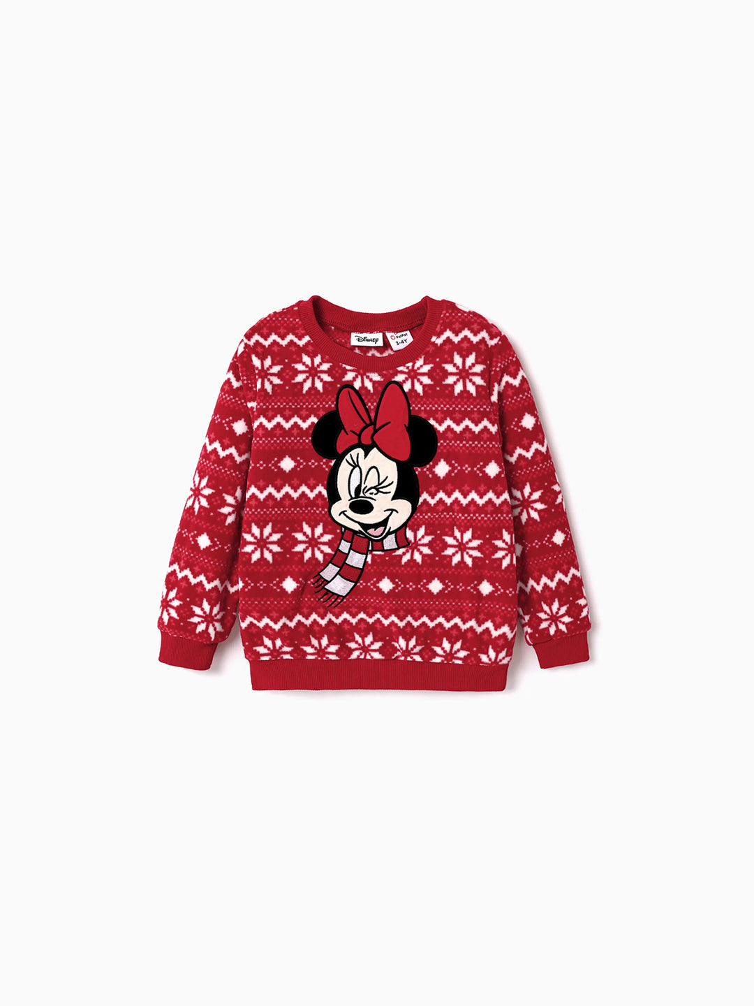 Sudadera de cuello redondo de felpa con estampado de copos de nieve de Disney Mickey y sus amigos para Navidad, color rojo