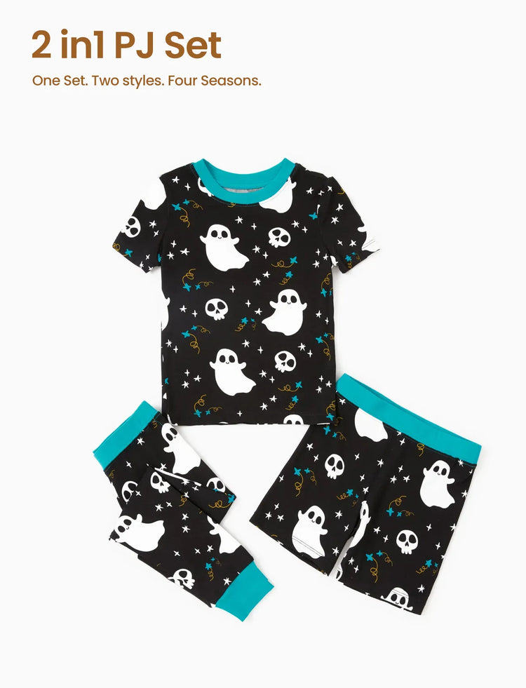 Pyjama de Noël/Halloween pour tout-petits/enfants, ensemble de pyjama 3 pièces en bambou, look 2 en 1 pour 4 saisons (ajustement parfait), noir