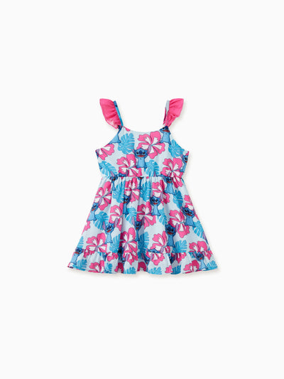 Disney Stitch Toddler/Kid Girl Naia™ Stitch and Hawaii Style Floral Print Sleeveless Dress Multi-color