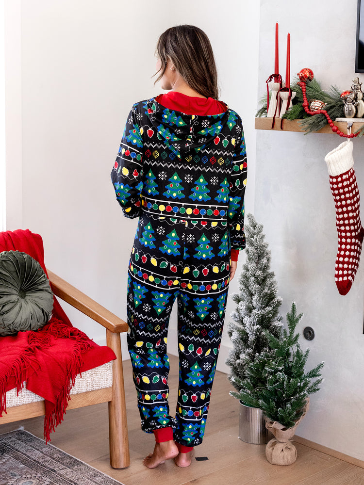 Ensemble pyjama de Noël assorti pour toute la famille, imprimé sapin de Noël et chaussettes de Noël noires