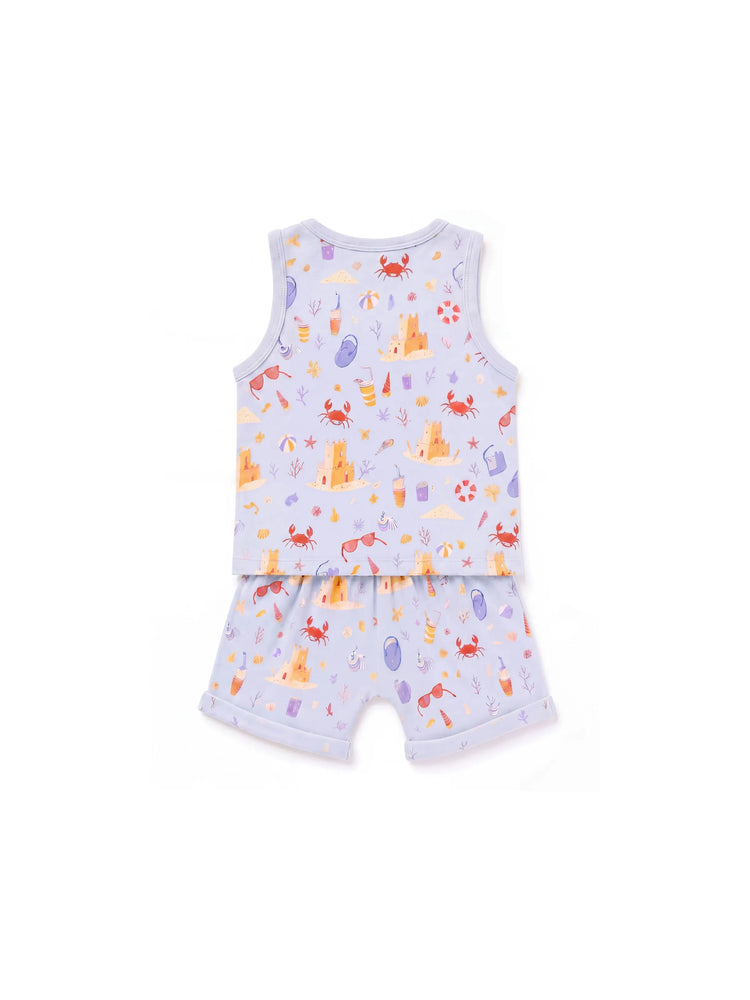 Ocean Vibes Baby Boy Beach Print Shorts Set Light Blue