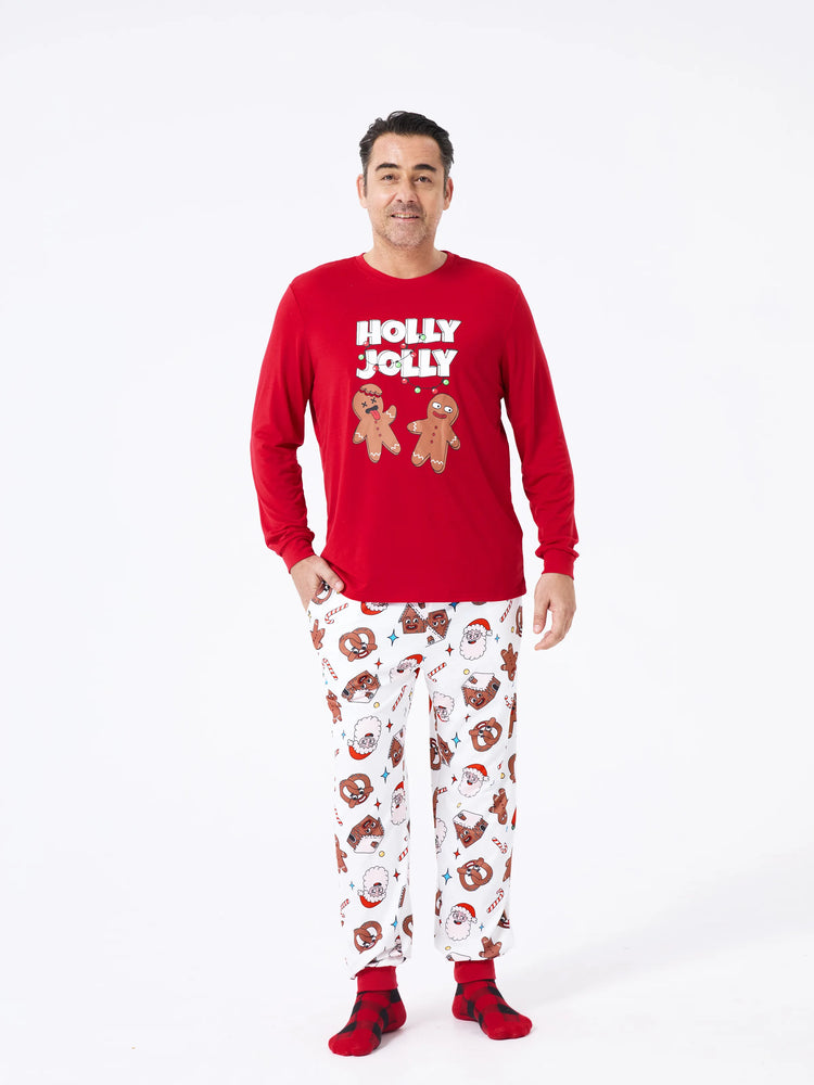 Christmas Matching Family Pajamas Set Glow in the Dark Gingerbread and Santa PJS with Christmas Socks Red