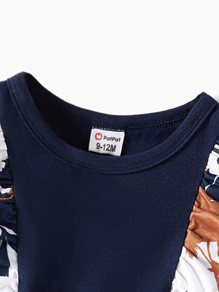 Robe ou t-shirt décontracté assorti pour toute la famille, couleur unie, coutures en tissu bleu roi