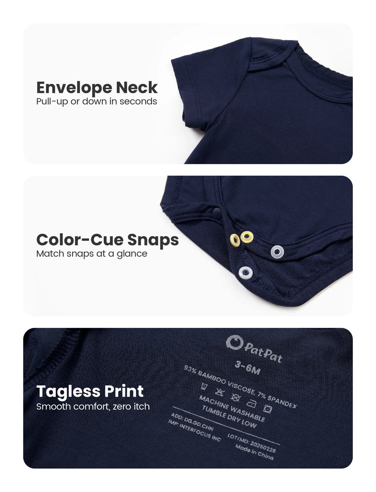 Bamboo Baby Boy/Girl 2-Pack Solid&Printed Rompers Set Deep Blue