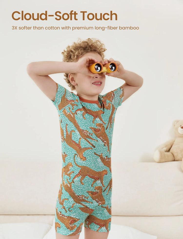 Toddler / Kids Christmas / Halloween Pajamas 3-Piece Bamboo Pajama Set 2-in-1 Look for 4 Seasons (Snug-Fitting) Green