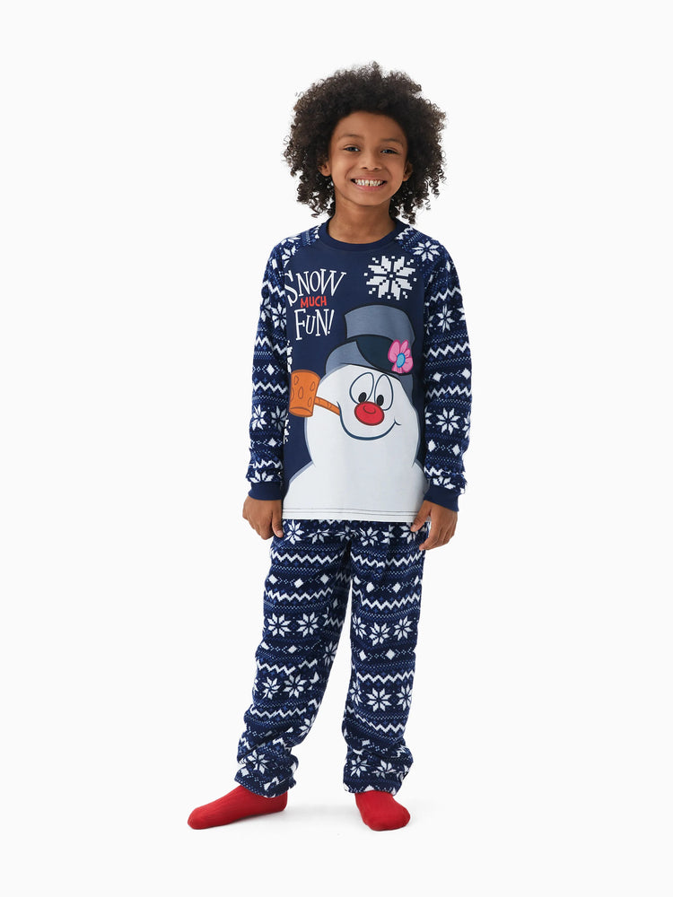 Frosty der Schneemann Weihnachtsfleece mit Schneeflocken-Druck Schlafanzug-Sets mit Weihnachtssocken